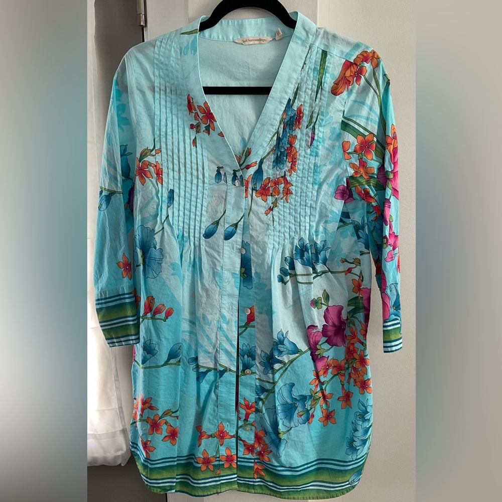 Soft surroundings 100%cotton floral tunic Medium